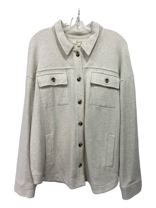 Madewell Size XL Pale Gray Cotton Blend Soft Button Down Long Sleeve Shacket Top Pale Gray / XL