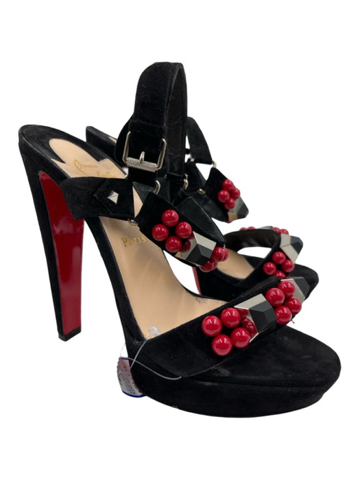 Christian Louboutin Shoe Size 40.5 Black & Red Leather Suede Studded Pumps Black & Red / 40.5