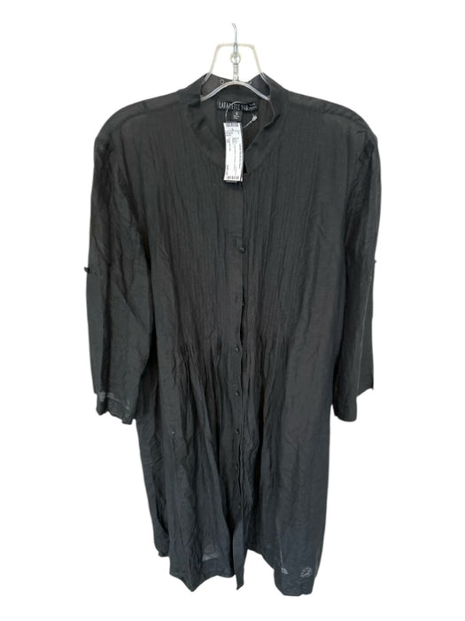 Lafayette 148 Size 16 Black Long Sleeve Pleated Buttons Dress Black / 16