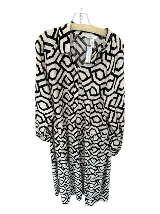 H&M Size XL Black & Cream Viscose Long Sleeve Circles Buttons Maxi Dress Black & Cream / XL