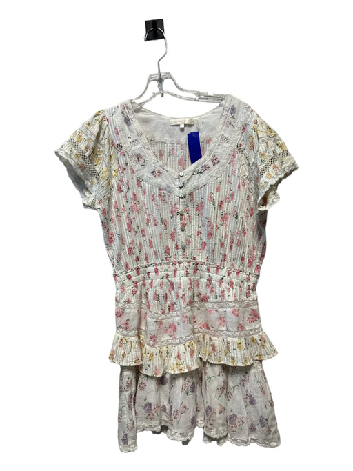 Loveshackfancy Size L Pink & Yellow Cotton Short Sleeve Floral Lace Detail Dress Pink & Yellow / L