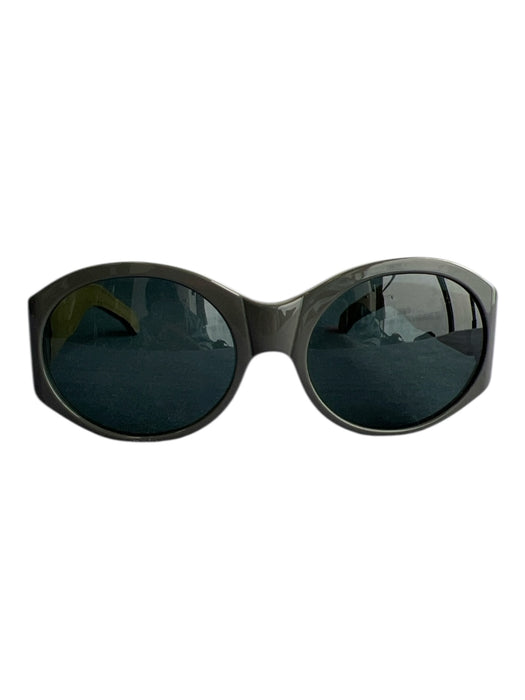 Perrin Gray Acrylic Leather Detail Round Lens Thick Frame Sunglasses Gray