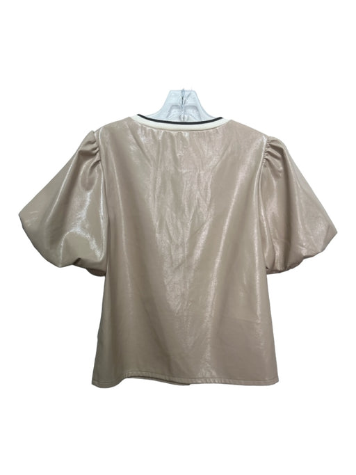 THML Size S Beige Polyester & PU Blend Round Neck Short Puff Sleeve Top Beige / S