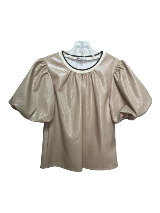 THML Size S Beige Polyester & PU Blend Round Neck Short Puff Sleeve Top Beige / S