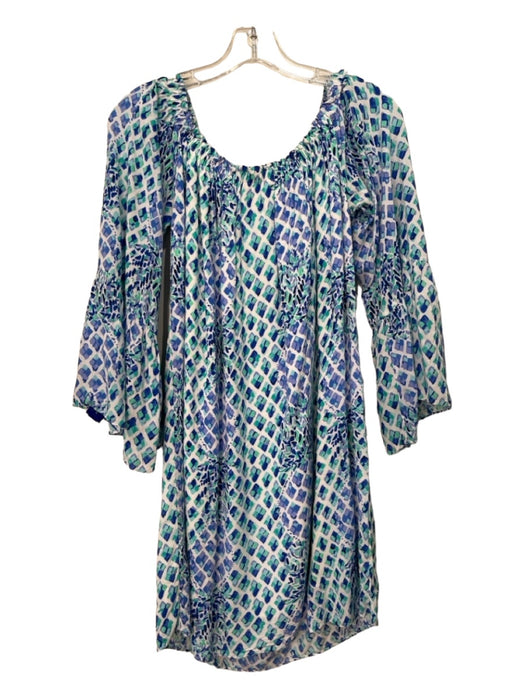 Lilly Pulitzer Size S White blue & green Rayon Off Shoulder Long Sleeve Dress White blue & green / S