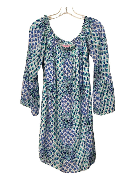 Lilly Pulitzer Size S White blue & green Rayon Off Shoulder Long Sleeve Dress White blue & green / S