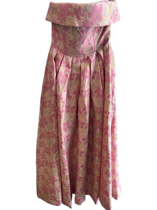 Mable Size S Pink Polyester Strapless Floral Print Pleated Detail boning Gown Pink / S