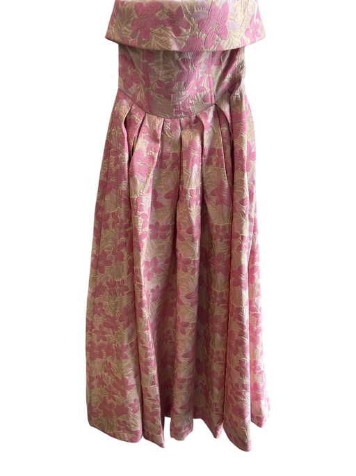 Mable Size S Pink Polyester Strapless Floral Print Pleated Detail boning Gown Pink / S