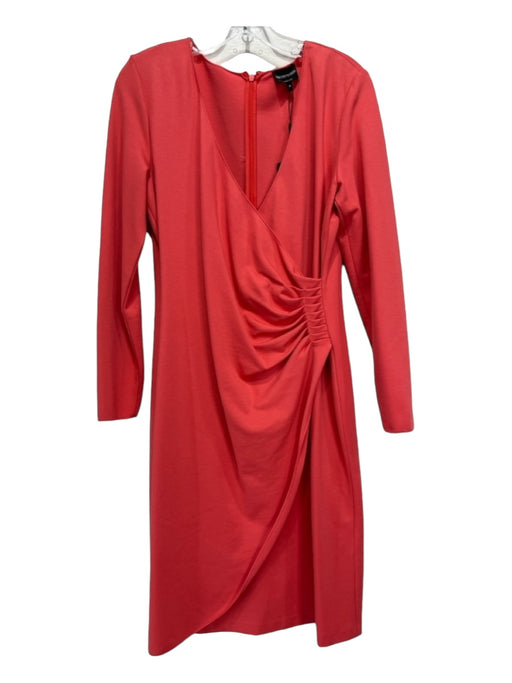 Emporio Armani Size 48 Pink Viscose Blend V Neck Long Sleeve Ruched side Dress Pink / 48