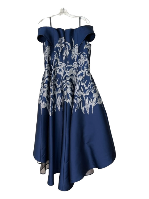 Frascara Size 12 Blue & Gray Polyester Blend Off Shoulder Floral Jacquard Gown Blue & Gray / 12