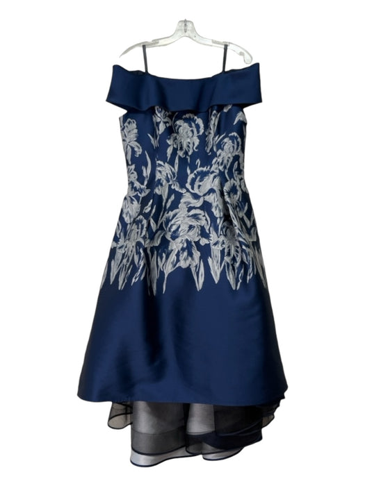 Frascara Size 12 Blue & Gray Polyester Blend Off Shoulder Floral Jacquard Gown Blue & Gray / 12