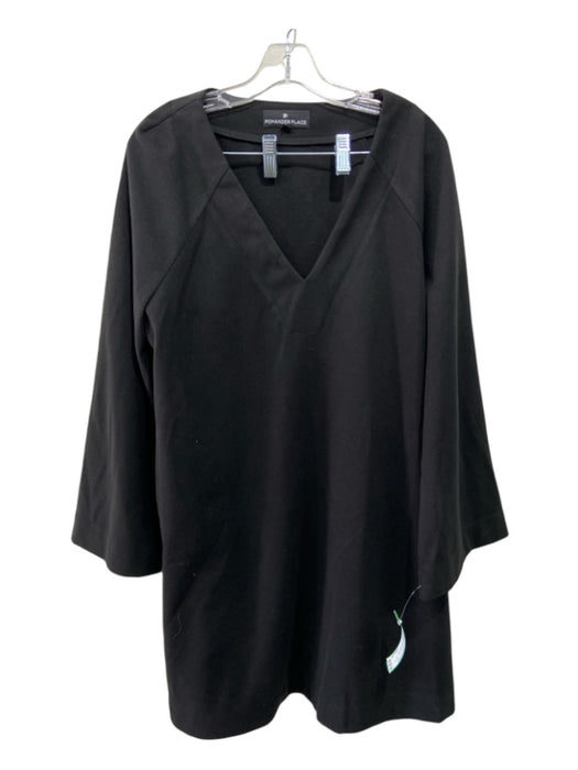 Pomander Place Size XL Black Polyester Blend V Neck 3/4 Sleeve Dress Black / XL