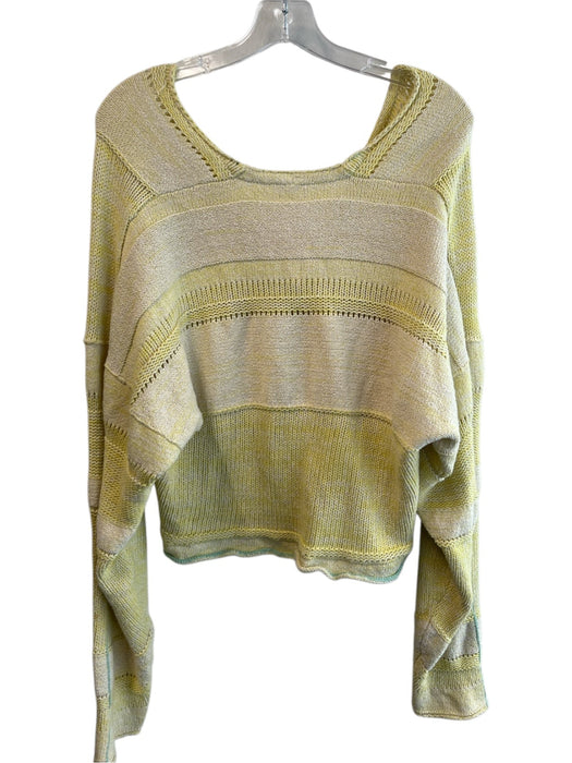 Free People Size S Yellow Cotton Blend Wide V Neck Long Sleeve Knit Sweater Yellow / S