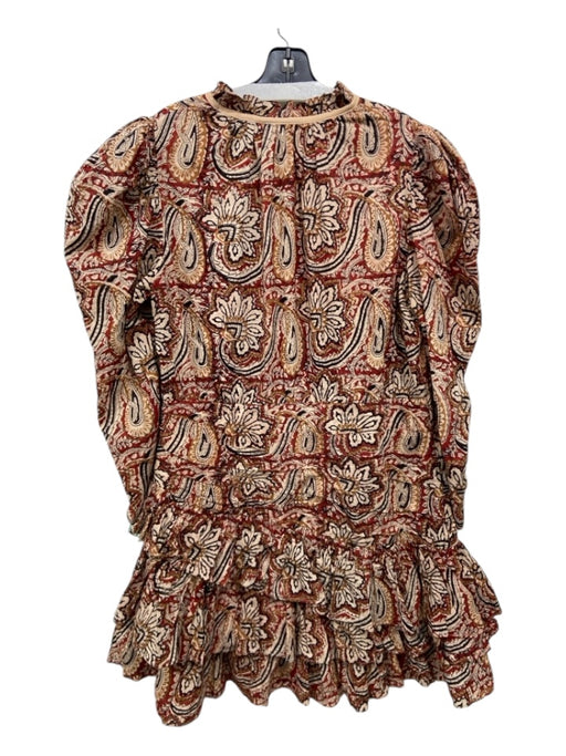 Anna Cate Size Medium Red, Brown & Tan Cotton All Over Print Ruffle Trim Dress Red, Brown & Tan / Medium