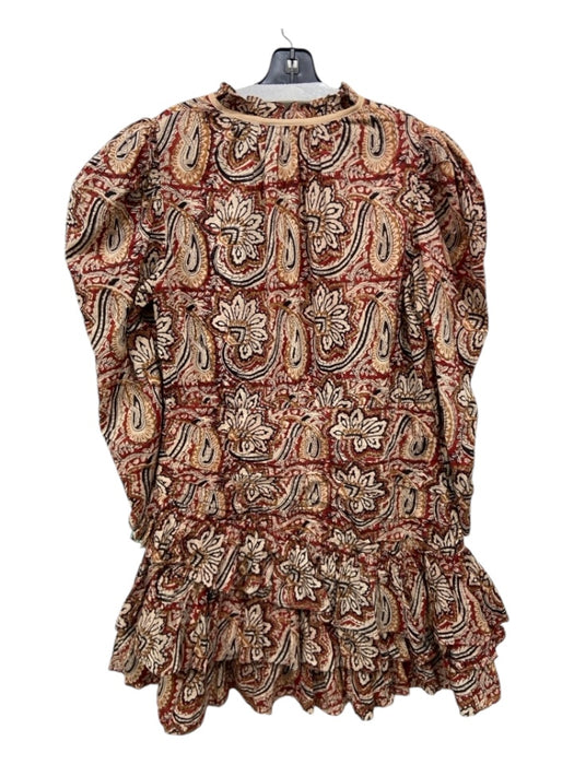 Anna Cate Size Medium Red, Brown & Tan Cotton All Over Print Ruffle Trim Dress Red, Brown & Tan / Medium