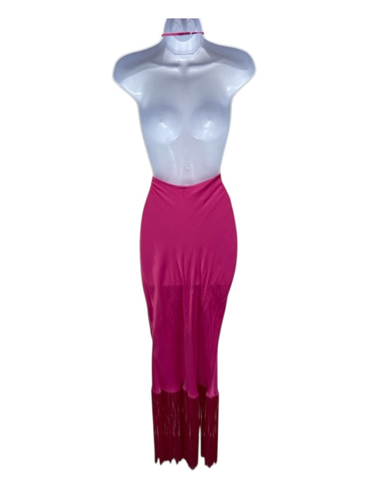 Camila Coelho Size Est M Pink Viscose Fringe Halter Sleeveless Open Back Dress Pink / Est M