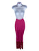 Camila Coelho Size Est M Pink Viscose Fringe Halter Sleeveless Open Back Dress Pink / Est M