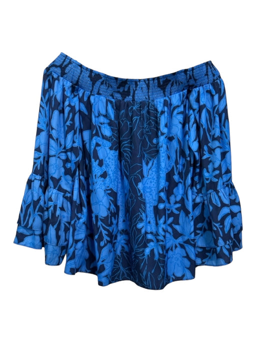 Lilly Pulitzer Size M Blue & Black Polyester Elastic neck Floral Print Top Blue & Black / M