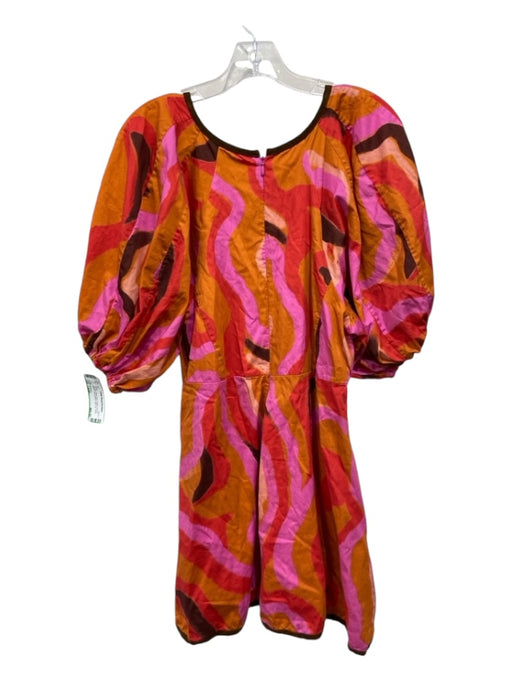 LaRoque Size Large Orange, Pink & Red Cotton 3/4 Puff Sleeve Swirl pattern Dress Orange, Pink & Red / Large