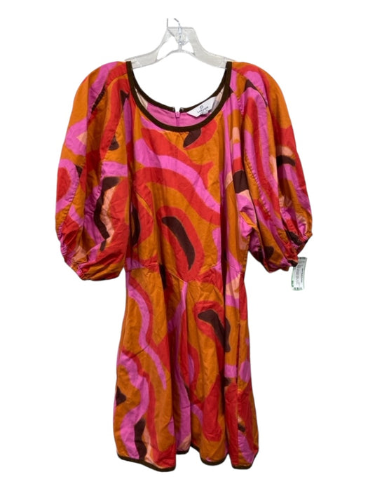 LaRoque Size Large Orange, Pink & Red Cotton 3/4 Puff Sleeve Swirl pattern Dress Orange, Pink & Red / Large