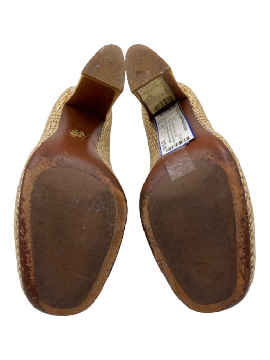 Tory Burch Shoe Size 7.5 Beige & Gold Woven Straw round toe Gold Heel Pumps Beige & Gold / 7.5