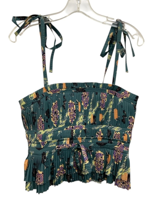 Ulla Johnson Size 6 Green, Orange, Multi Cotton Sleeveless Pleated Peplum Top Green, Orange, Multi / 6