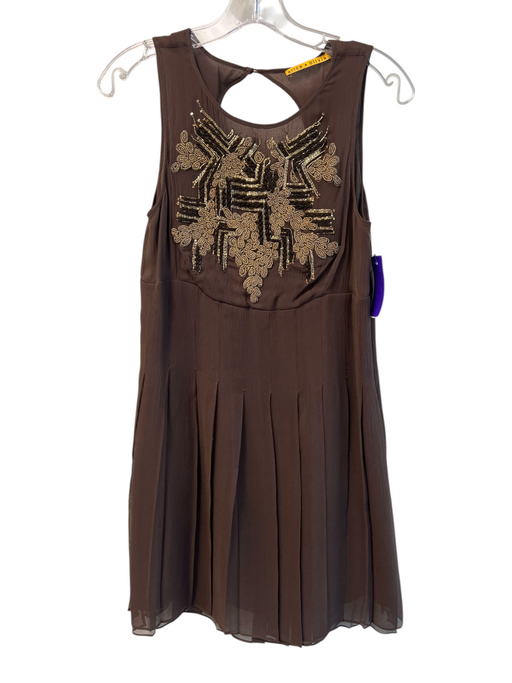 Alice & Olivia Size Est S Brown & Gold Silk Beaded Sleeveless Knee Length Dress Brown & Gold / Est S