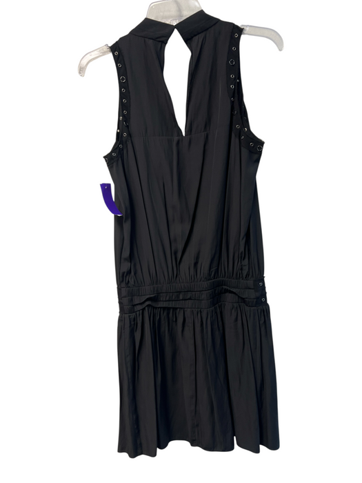 Ramy Brook Size S Black Polyester V Neck Knee Length Pleated Silver accent Dress Black / S