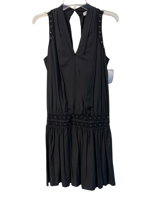 Ramy Brook Size S Black Polyester V Neck Knee Length Pleated Silver accent Dress Black / S