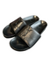 Yves Saint Laurent Shoe Size 7.5 Black Leather Logo Wide Strap Flat Slide Shoes Black / 7.5