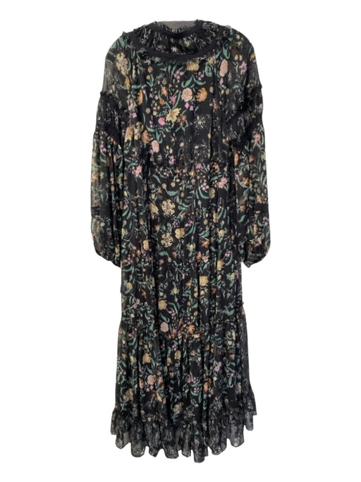 Free People Size S Black & Multi Polyester Button Up Long Sheer Sleeve Dress Black & Multi / S