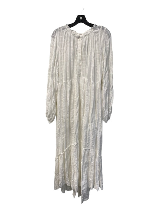 Free People Size S White Cotton Front Button Long Sleeve Lined Tiered Dress White / S