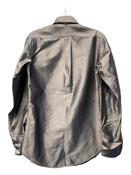 Ann Mashburn Size M Gray Linen Metallic Button Down Front Pocket Collared Top Gray / M