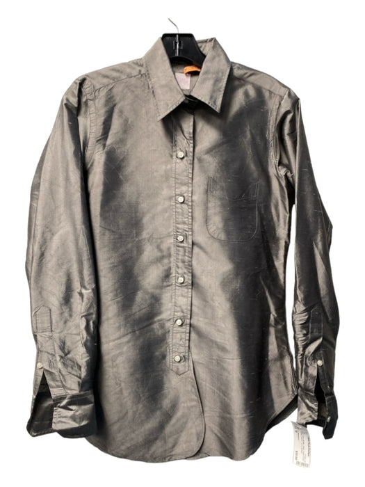 Ann Mashburn Size M Gray Linen Metallic Button Down Front Pocket Collared Top Gray / M