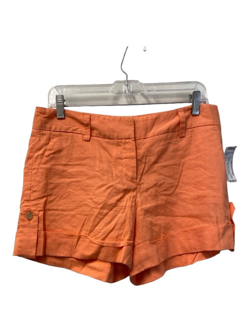 Theory Size 8 Orange Linen Blend Mini Cuffed Button Detail 4 Pocket Shorts Orange / 8