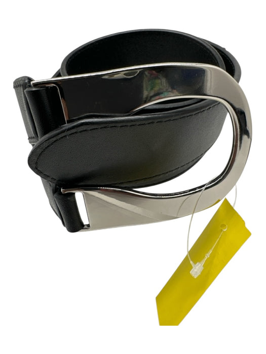 Lafayette 148 Black & Silver Leather Silver Buckle Pull Through Belts Black & Silver / Large