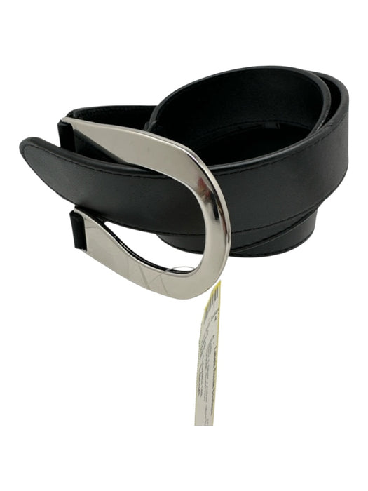 Lafayette 148 Black & Silver Leather Silver Buckle Pull Through Belts Black & Silver / Large