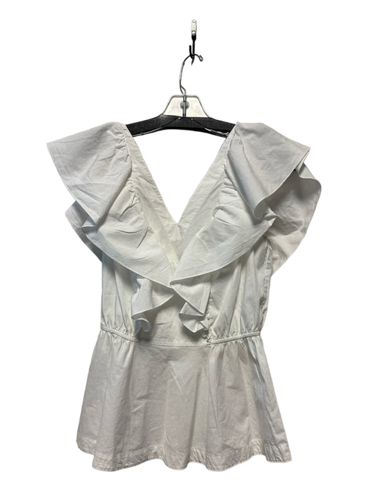 Trina Turk Size S White Cotton Ruffle Sleeves V Neck Tie Top White / S
