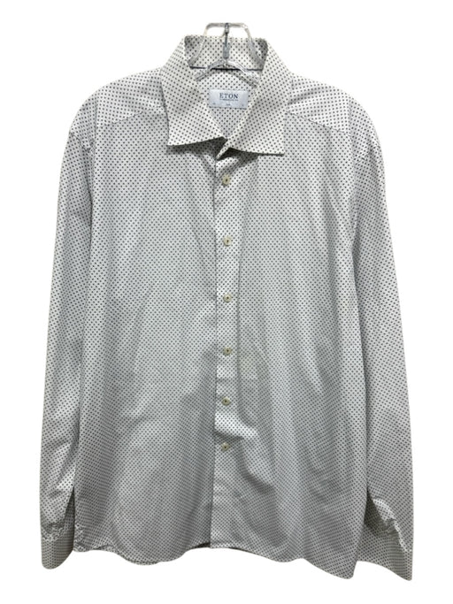 Eton Size 17 White & Blue Cotton All Over Print Button Down Long Sleeve Shirt White & Blue / 17