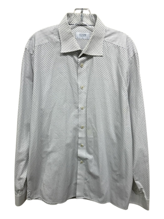 Eton Size 17 White & Blue Cotton All Over Print Button Down Long Sleeve Shirt White & Blue / 17