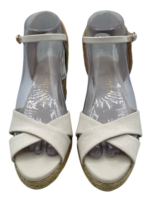 Stuart Weitzman Shoe Size 7 White Canvas Raffia Base Wedge Criss Cross Sandals White / 7