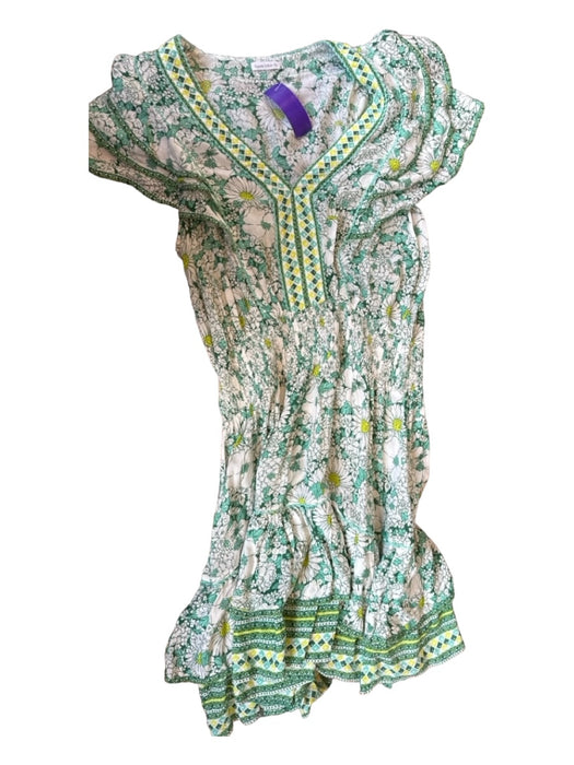 Poupette St. Barth Size Est M Green & White Viscose Flutter Sleeves Dress Green & White / Est M