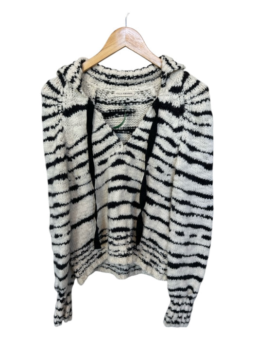 Ulla Johnson Size L Cream & Black Wool Chunky Knit Striped Collar Sweater Cream & Black / L