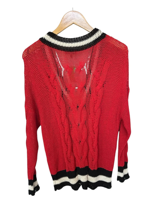 Rag & Bone Size M Red & Black Cotton Blend Loose Knit V Neck Long Sleeve Sweater Red & Black / M