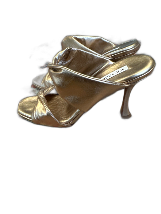 Aquazzura Shoe Size 41 Rose Gold Leather Metallic Stiletto Square Toe Sandals Rose Gold / 41