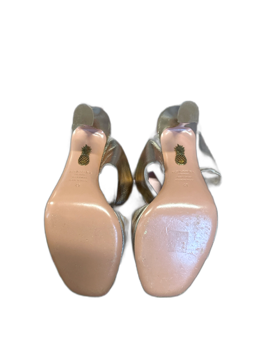 Aquazzura Shoe Size 41 Rose Gold Leather Metallic Stiletto Square Toe Sandals Rose Gold / 41