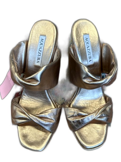 Aquazzura Shoe Size 41 Rose Gold Leather Metallic Stiletto Square Toe Sandals Rose Gold / 41