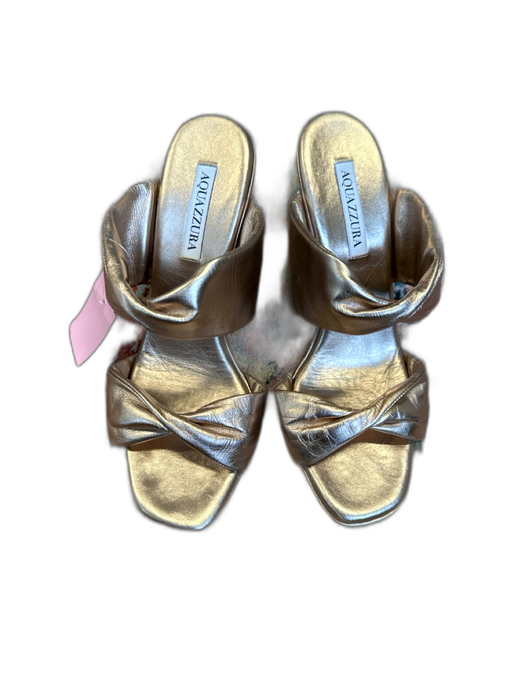 Aquazzura Shoe Size 41 Rose Gold Leather Metallic Stiletto Square Toe Sandals Rose Gold / 41