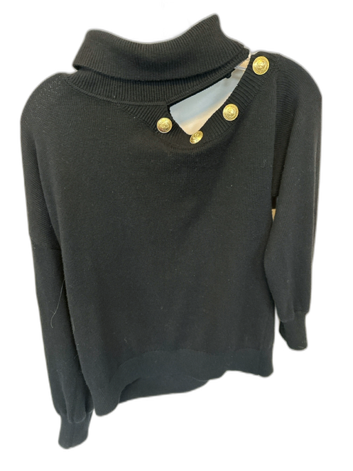 L'agence Size M Black & Gold Wool Blend Turtle Neck Shoulder Cut Out Sweater Black & Gold / M