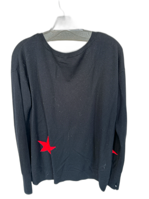 Pam & Gela Size M Black & Red Merino Wool Blend Long Sleeve stars V Neck Sweater Black & Red / M